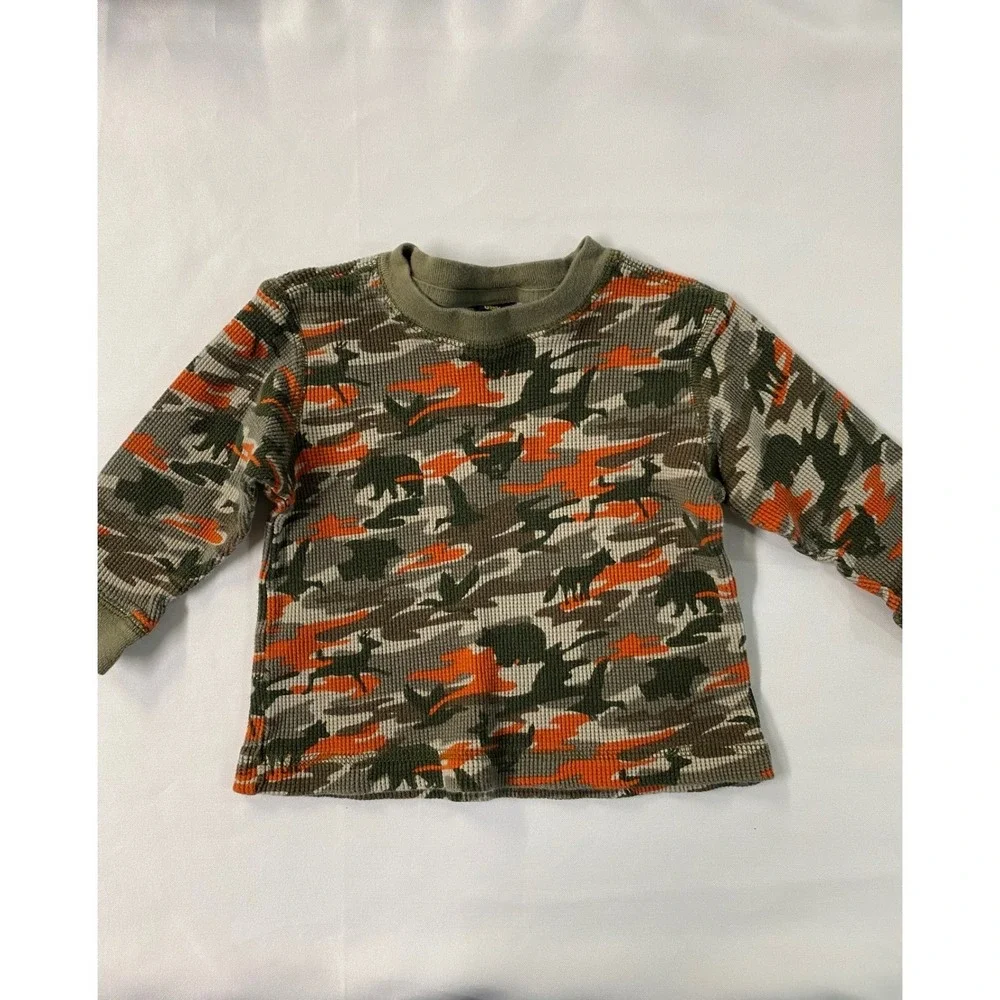 OshKosh B'gosh Boys Camo Bear Deer Bird Reversible Vest & Long Sleeve Shirt 1T